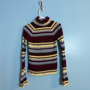 trendy vintage y2k sweater burgundy yellow and blue size S